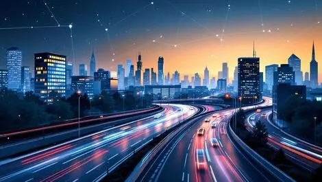 Modern european cityscape digital network traffic infrastructure connections