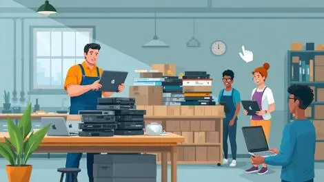 Technician refurbishing computers recycling used devices community support digital access