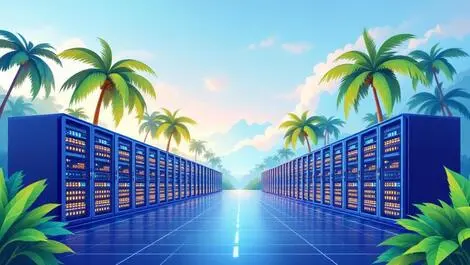 Modern data centre server racks glowing tropical malaysia digital growth