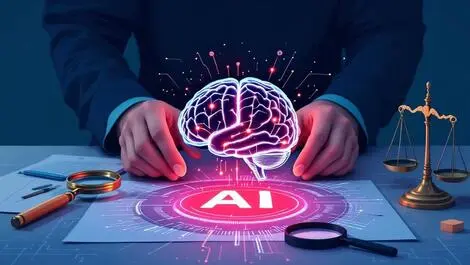 Human hands examining glowing transparent brain ai interface with assessment tools