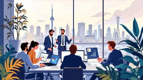 Businesspeople collaborating modern auckland office tech startup growth