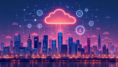 Australian city skyline digital cloud icons network connections it services