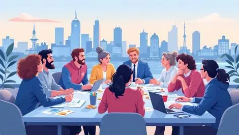 Canadian people collaborating finance ideas halifax skyline illustration