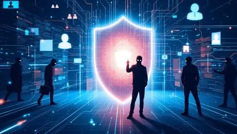 Digital shield protecting computer network from cyber attackers business defense