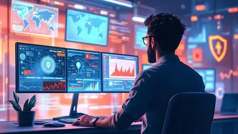 Modern security operations center analysts monitoring network maps threat alerts