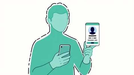 Realistic illustration person taking selfie smartphone passport id verification
