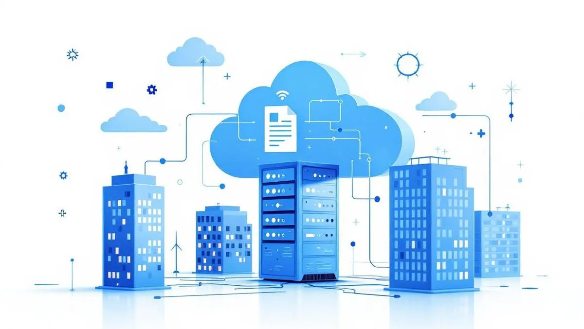Modern cloud server digital documents flow enterprise buildings collaboration