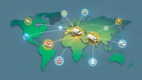Digital illustration global fleet management vehicle connectivity network