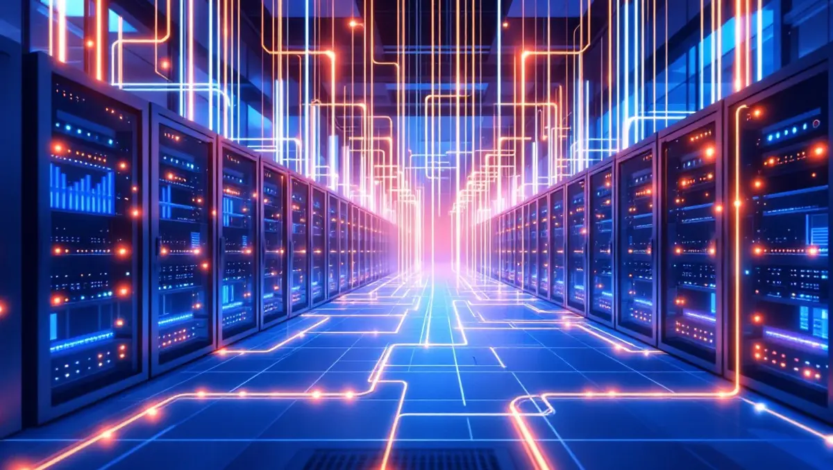 Modern data center network cables server racks glowing connections bologna style