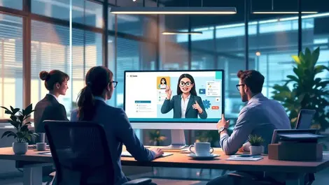 Corporate office business professionals ai powered sales training session