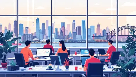 Modern office sydney australian landmarks professionals collaborating it systems