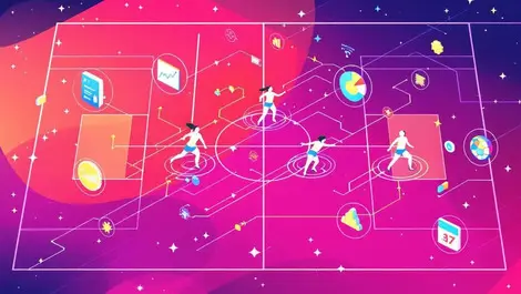 Netball court digital analytics players motion trails sports tech