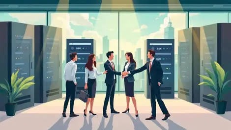 Business professionals shaking hands servers collaboration technology sydney office