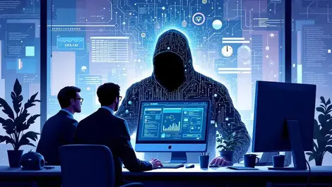 Business leader security professionals examining ai threats modern office