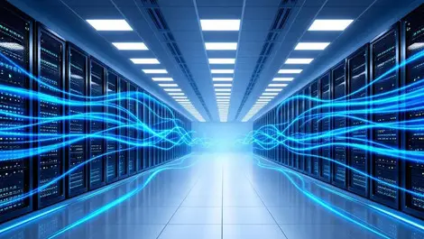 Modern data centre servers blue airflow advanced cooling system illustration