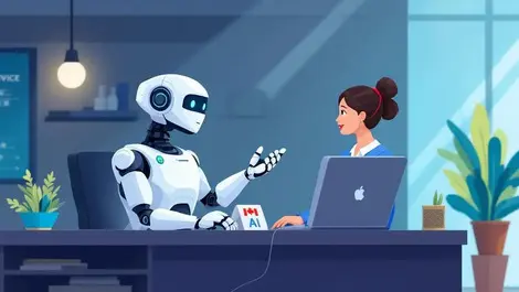 Friendly ai robot assisting person service desk automation customer support canada