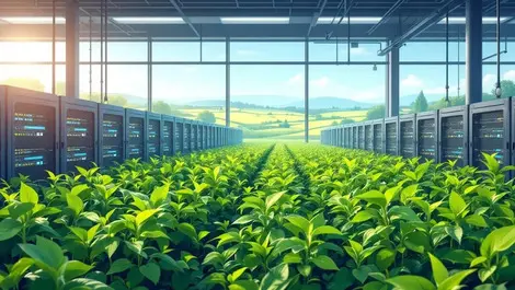 Data center servers green plants uk countryside sustainability balance