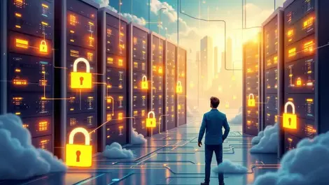 It professional managing network secure servers glowing padlocks automation security