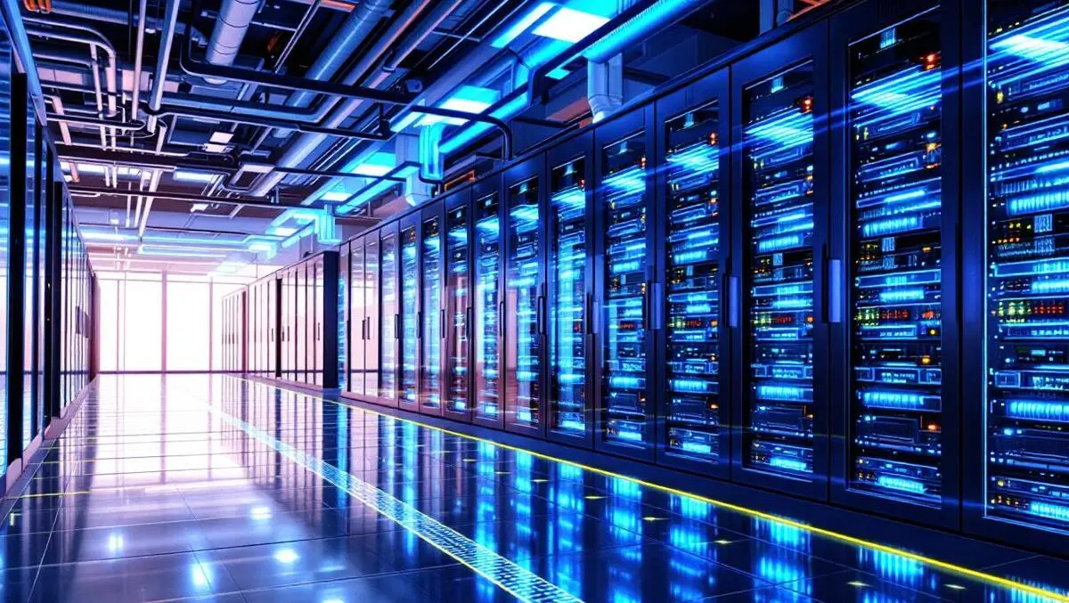 Modern ai gpu data center with liquid cooling digital twin view