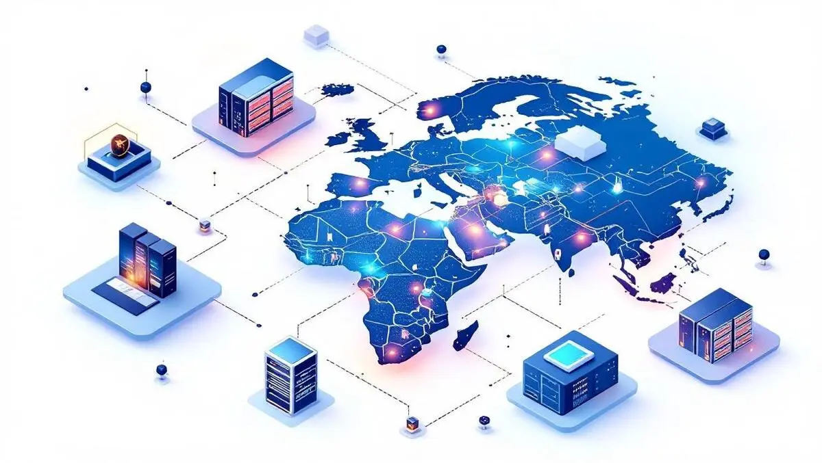 Isometric europe south africa network map edge datacenters