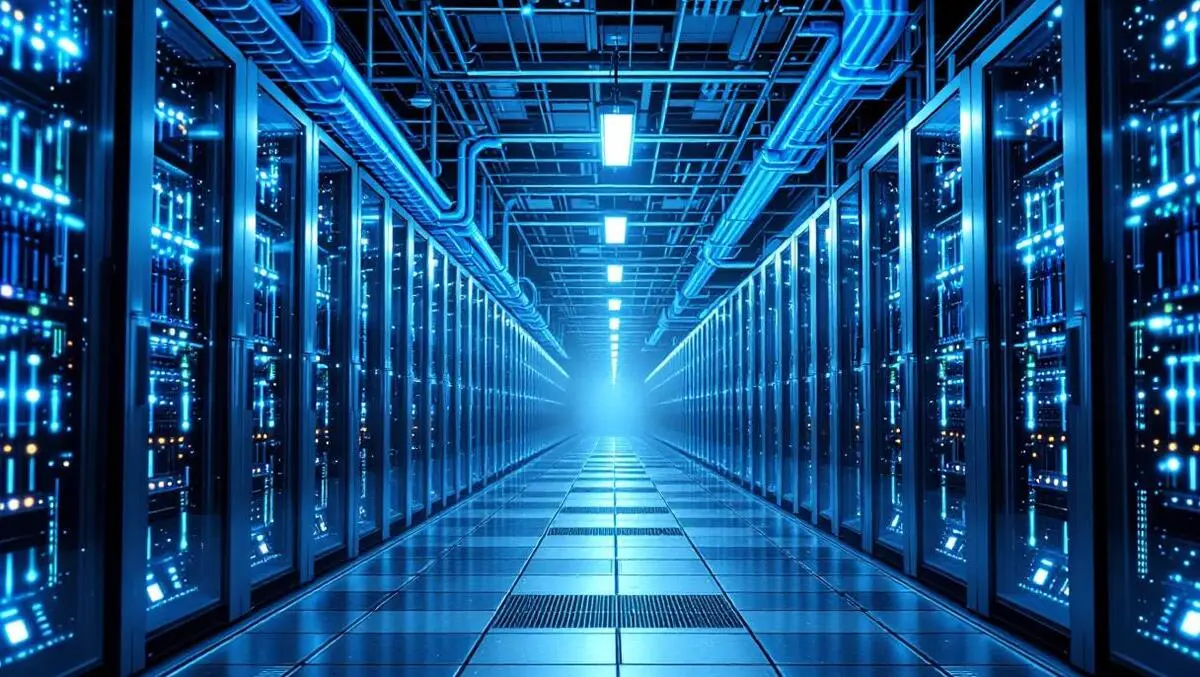 Modern modular data centre interior liquid cooled server racks