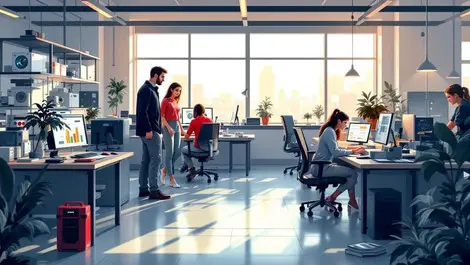 Manchester university tech lab diverse team fujitsu red warm scene