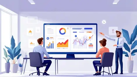 Trainer explaining digital finance dashboard to wary accountants