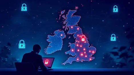 Uk cyberattack ransomware map dark blues red locks data loss