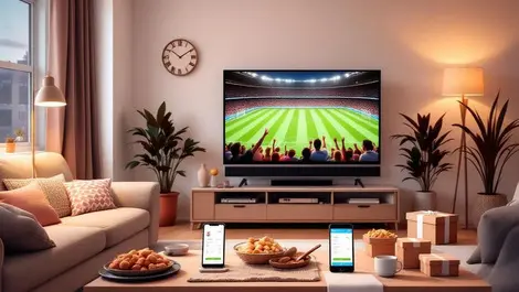 Cozy uk living room world cup tv shopping devices snacks boxes