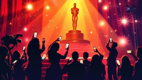 Glamorous content creators red carpet oscars smartphone buzz magazine art