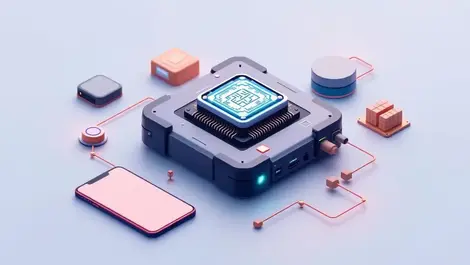 Neutral ai chip edge device industrial servers digital illustration